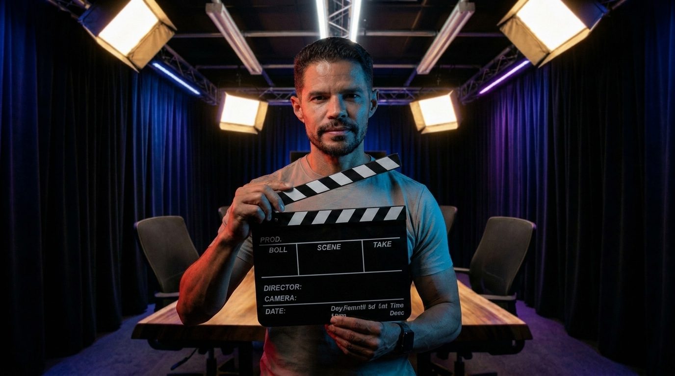 Profissional segurando uma claquete de cinema — as muitas funções do audiovisual