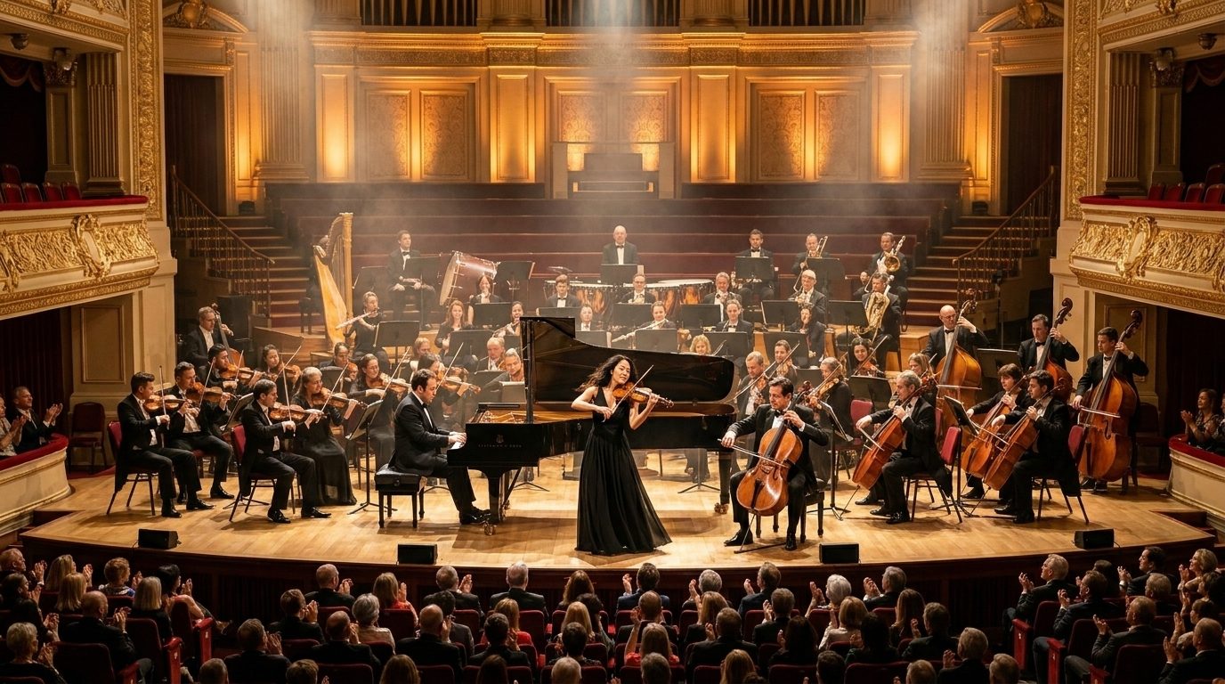 Orquestra em teatro — trilha e narração dão vida ao filme feito com IA