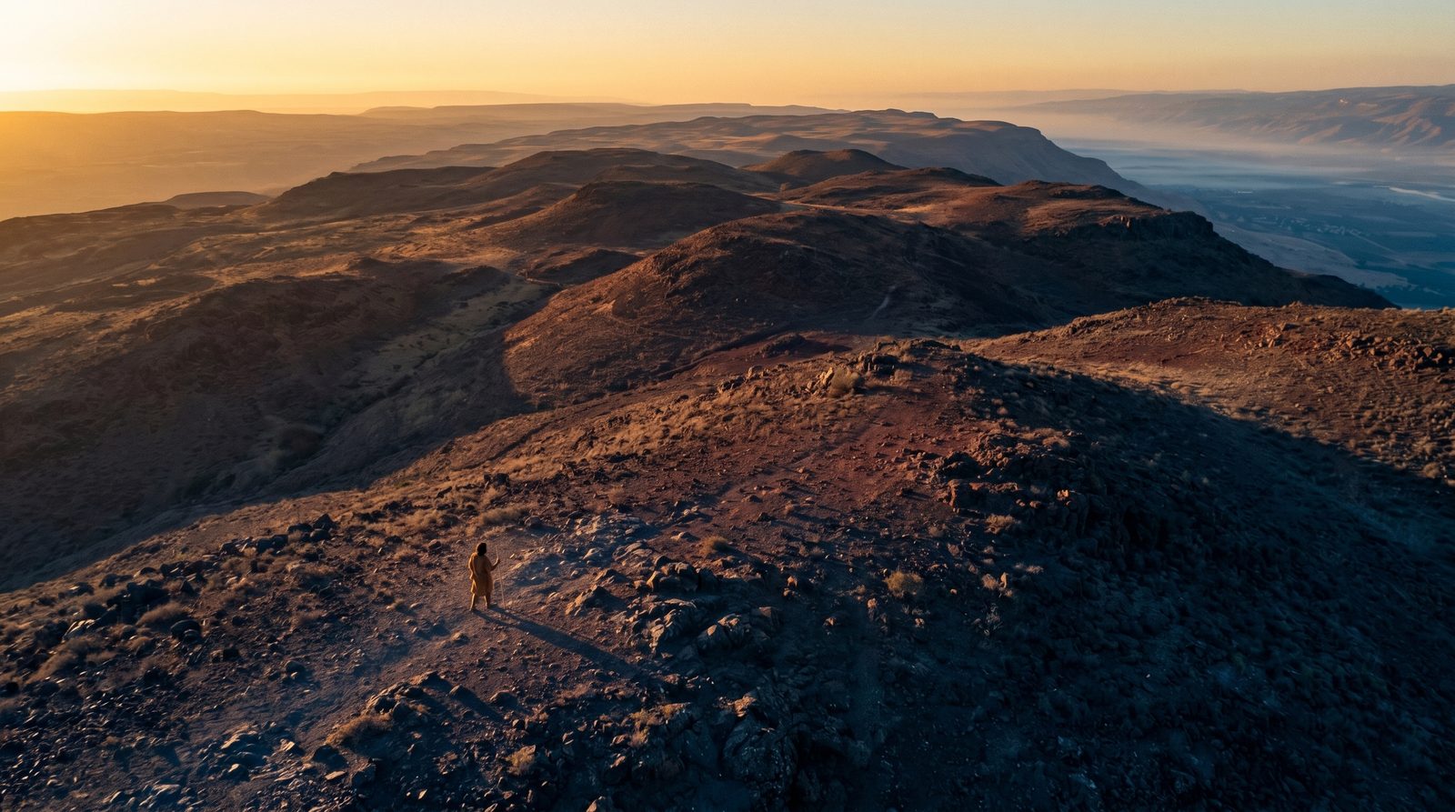Plano geral de um deserto — o enquadramento aberto estabelece o cenário
