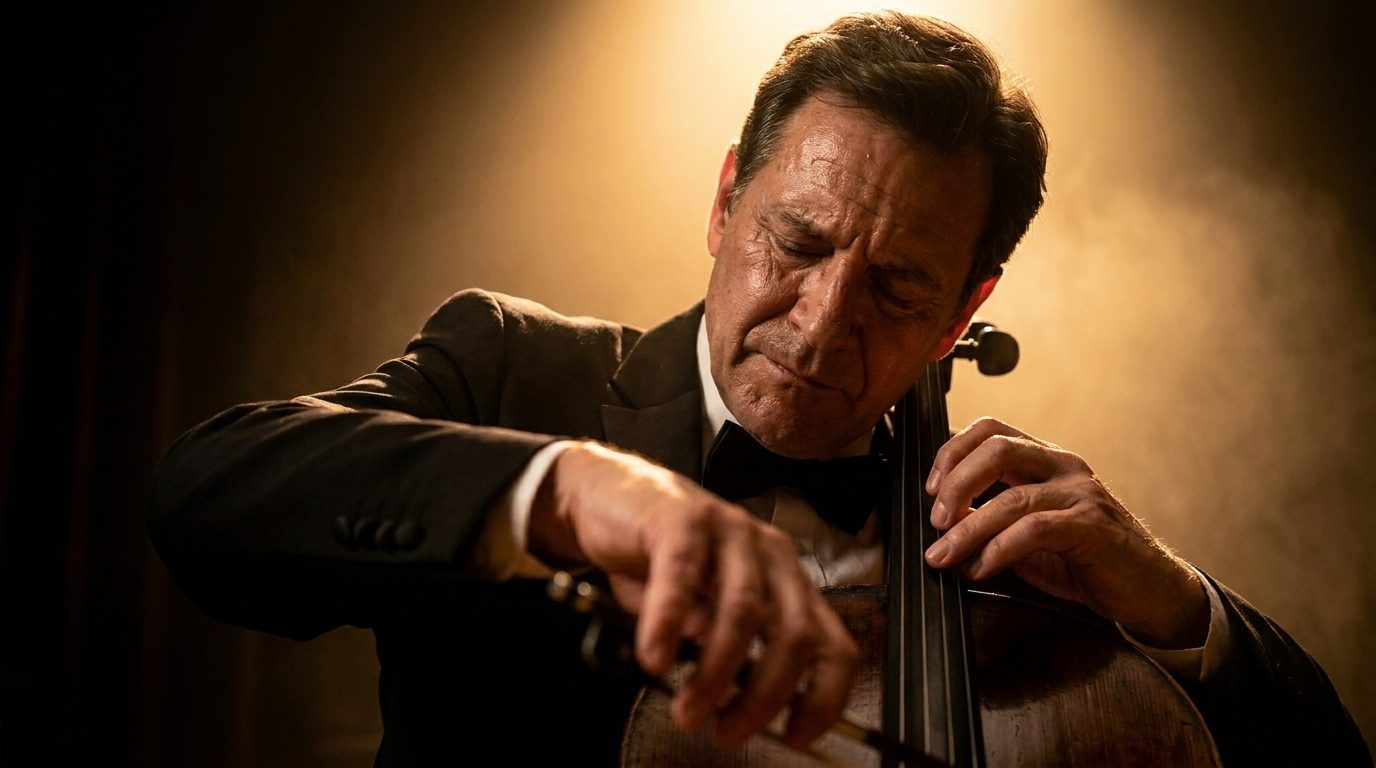 Cena de performance musical feita com IA — produção de baixo custo